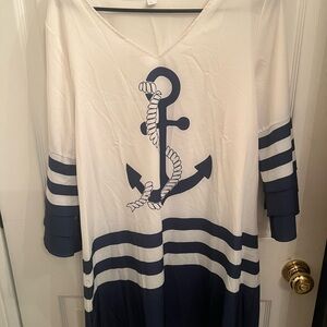Nautical Anchor Print Dress/Tunic in Navy and White